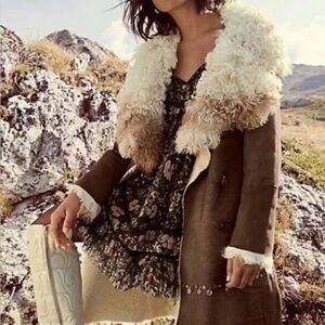 Gorgeous Free People by Brenda Knight Brown Cream Penny Lane Lambskin Coat
